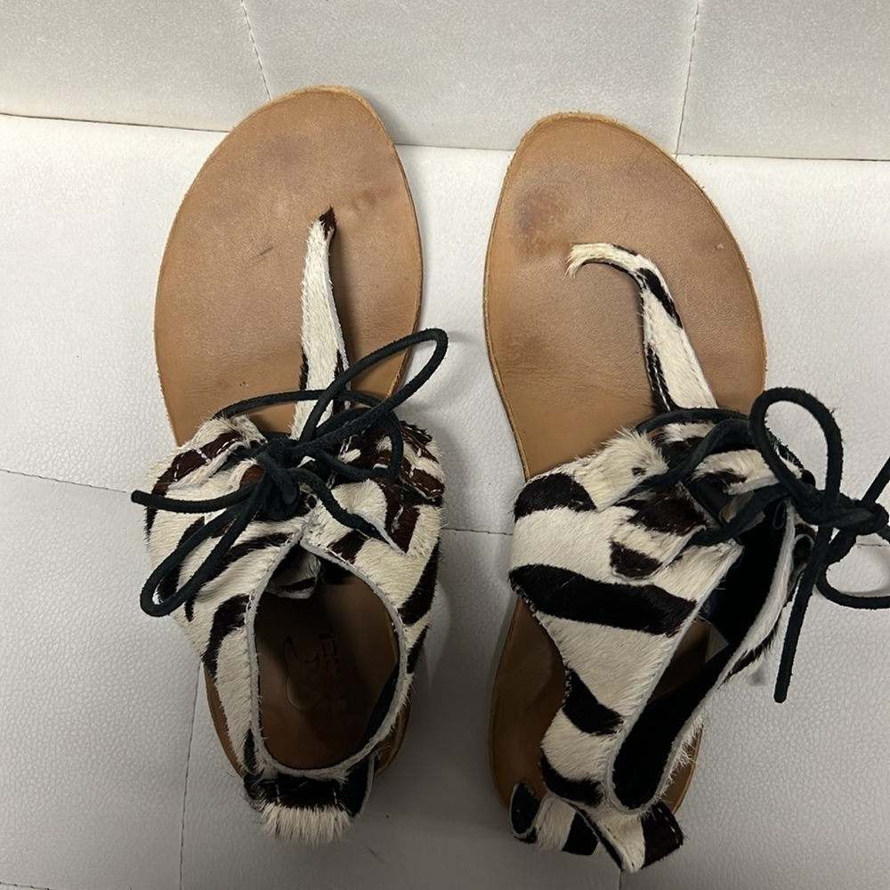 Sorel Summer II Gladiator Sandals Zebra Calf Hair Lace Up Size 6 - Picture 4 of 6